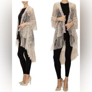 Origami by Vivien Floral Lace Hi Low Duster Boho Fairy Whimsy One Size